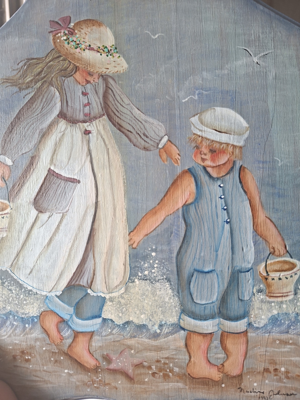 Vintage Hand-Painted Wooden Coastal Children Wall Art